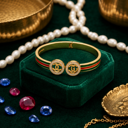 Luxury Gold Enamel Double Medallion Bracelet