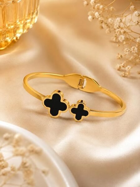 Black Clover Gold Plated Stainless Steel Bracelet