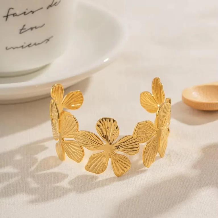 Floral Golden Bangle Adjustable