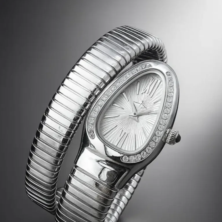 Luxury Silver Oval Dial Watch & Bracelet Set