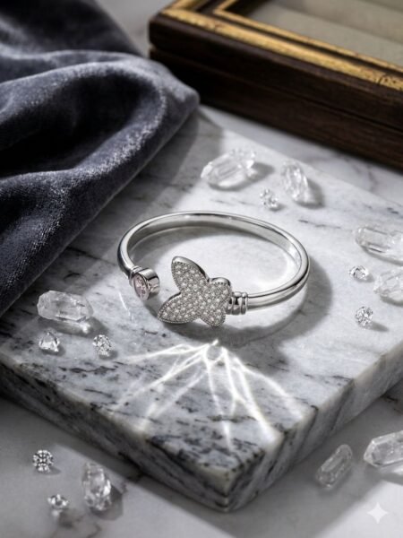 Elegant Silver Butterfly Crystal Cuff Bracelet for Women