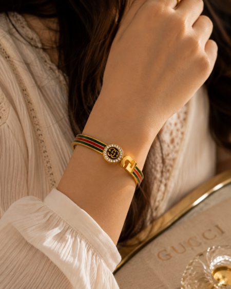 Luxury Green & Red Enamel Gold Bangle